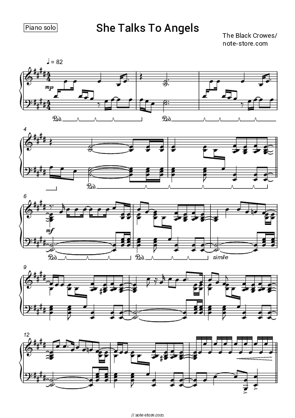 She Talks to Angels - The Black Crowes Piano Sheet Music - Piano.Solo