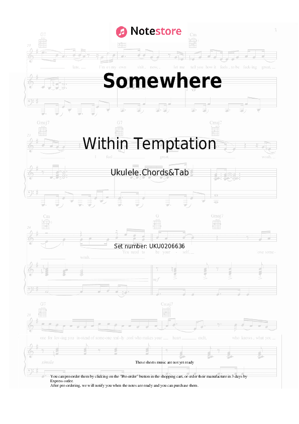 Somewhere - Within Temptation Ukulele Sheet Music - Ukulele.Chords&Tab