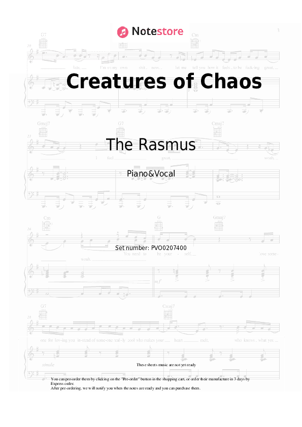 Creatures of Chaos - The Rasmus Piano Sheet Music with the Voice part - Piano&Vocal
