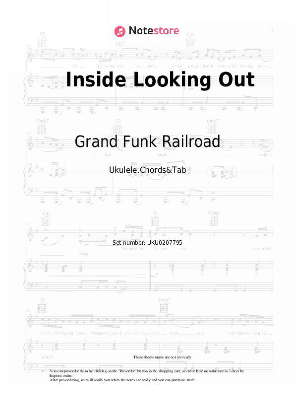 Inside Looking Out - Grand Funk Railroad Ukulele Sheet Music - Ukulele.Chords&Tab