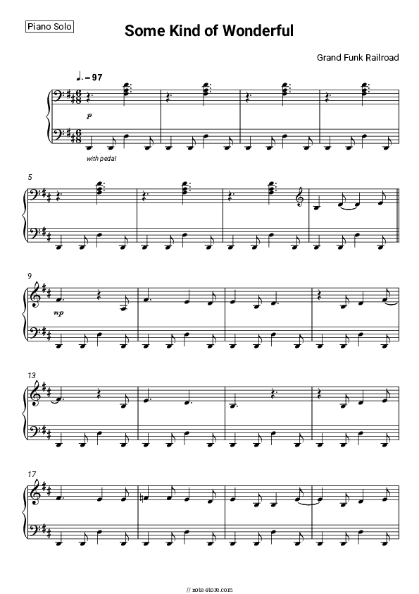 Some Kind of Wonderful - Grand Funk Railroad Piano Sheet Music - Piano.Solo