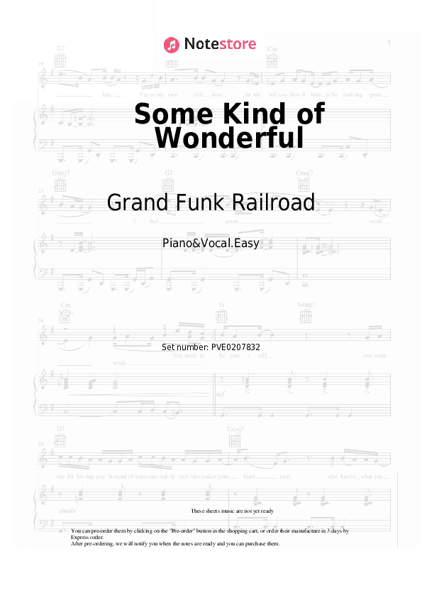 Some Kind of Wonderful - Grand Funk Railroad Piano Sheet Music Easy and Vocal - Piano&Vocal.Easy