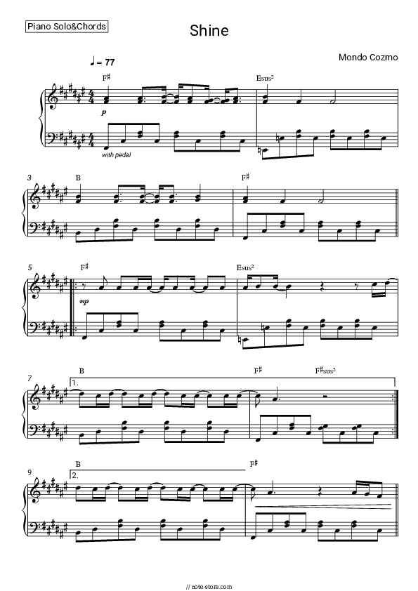 Shine - Mondo Cozmo Piano Sheet Music and Chords - Piano.Solo&Chords