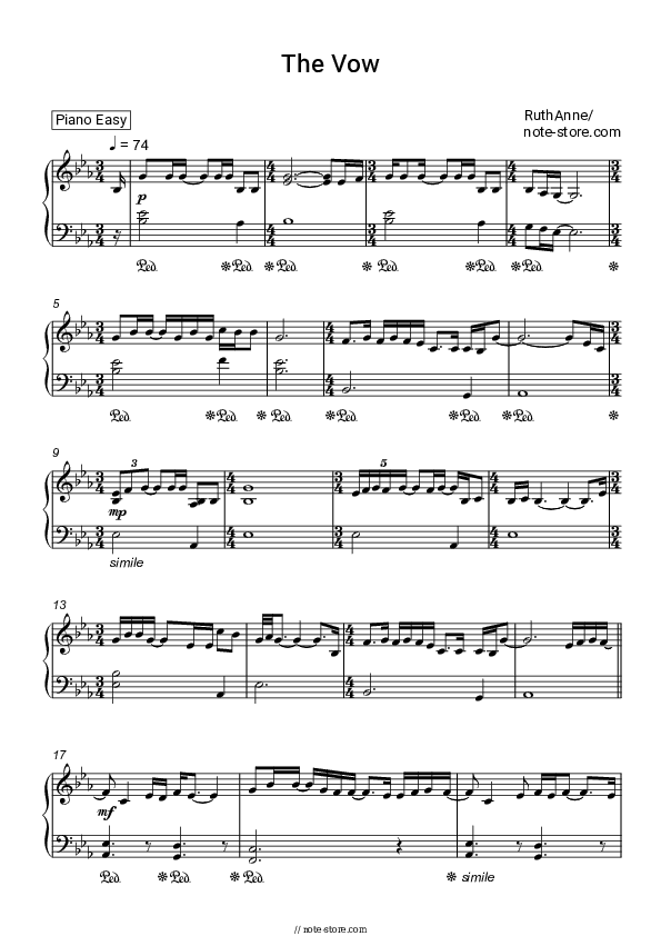 The Vow - RuthAnne Piano Sheet Music Easy - Piano.Easy