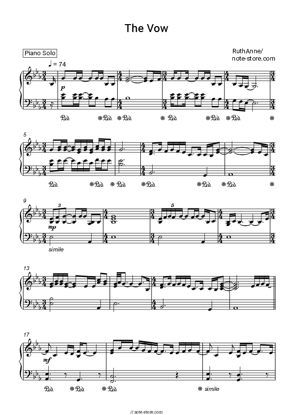 The Vow - RuthAnne Piano Sheet Music - Piano.Solo