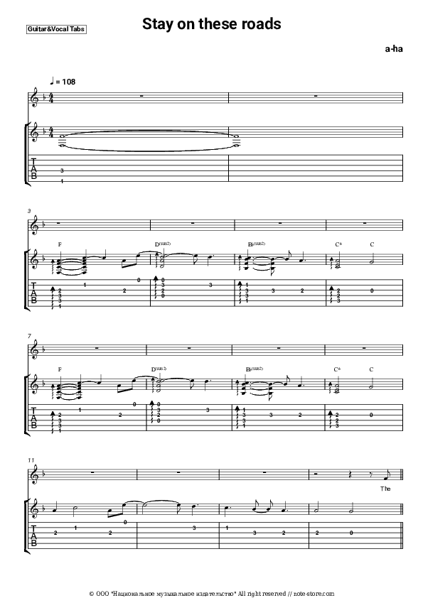 Stay On These Roads - A-ha Chords and Voice - Guitar&Vocal.Tab