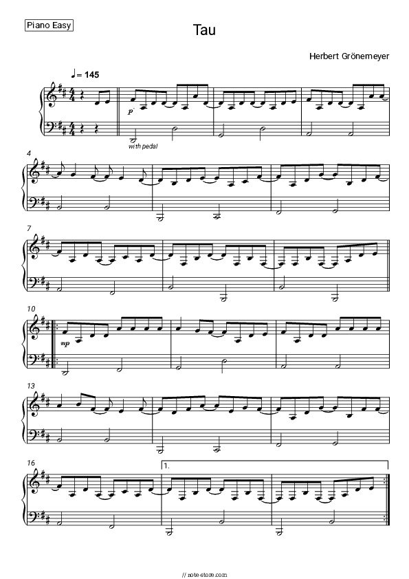Tau - Herbert Grönemeyer Piano Sheet Music Easy - Piano.Easy