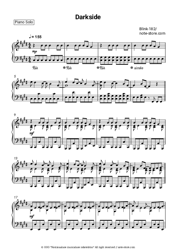 Darkside - Blink-182 Piano Sheet Music - Piano.Solo
