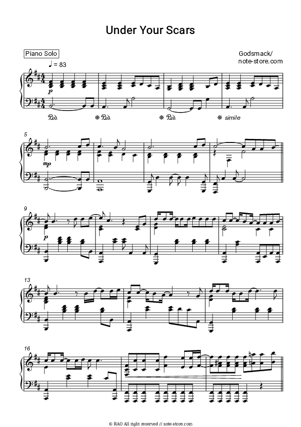 Under Your Scars - Godsmack Piano Sheet Music - Piano.Solo