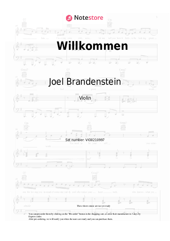 Willkommen - Joel Brandenstein Violin Sheet Music - Violin