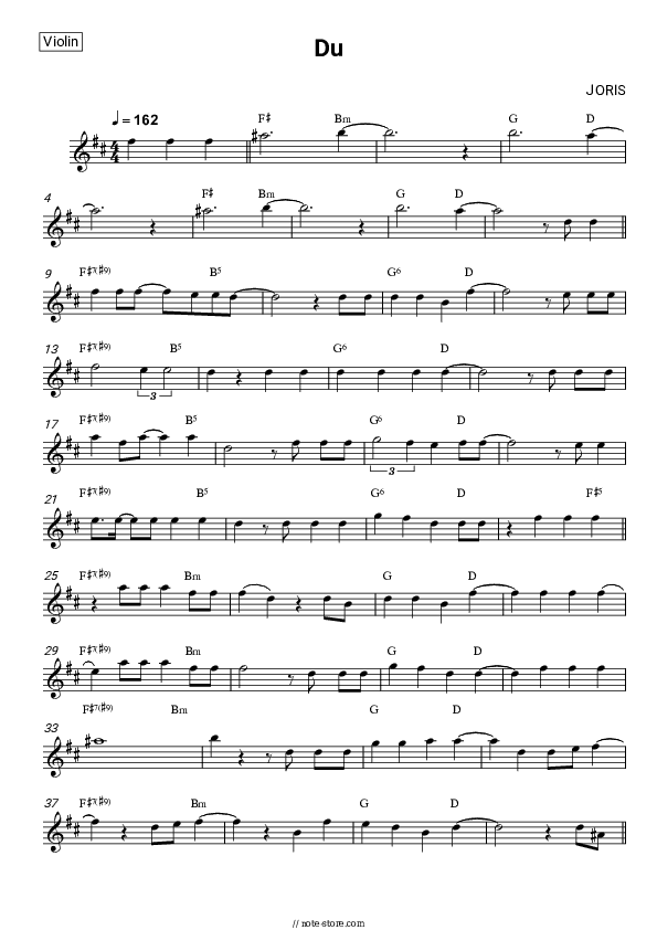 Du - JORIS Violin Sheet Music - Violin