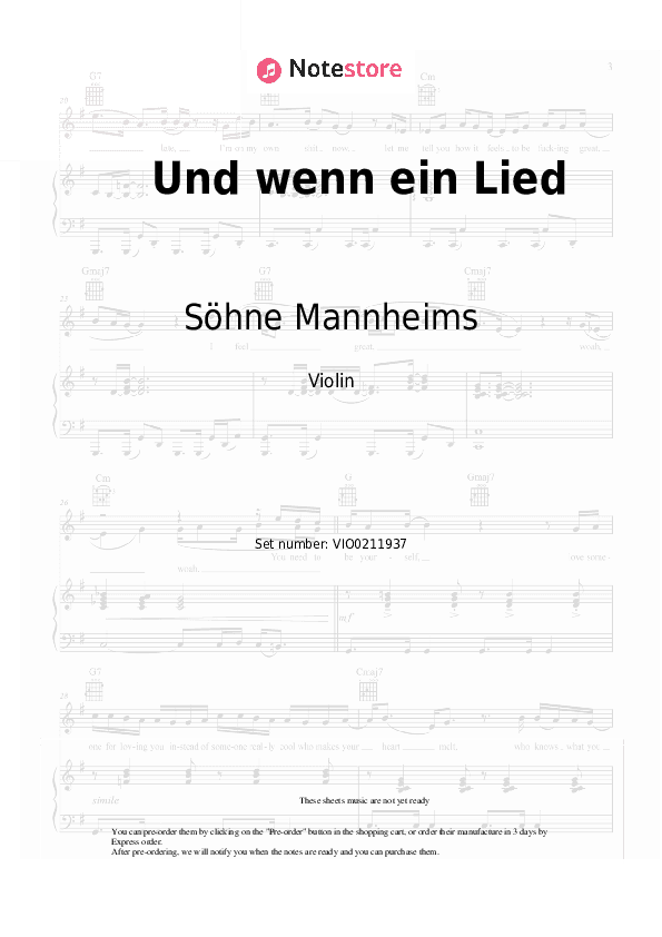 Und wenn ein Lied - Söhne Mannheims Violin Sheet Music - Violin