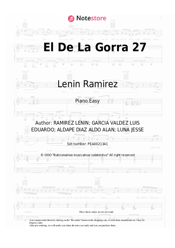 El De La Gorra 27 - Lenin Ramirez Piano Sheet Music Easy - Piano.Easy