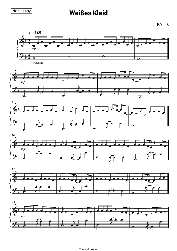 Weißes Kleid - KATI K Piano Sheet Music Easy - Piano.Easy