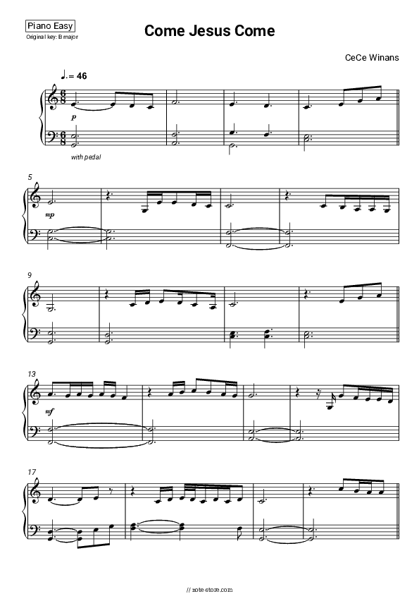 Come Jesus Come - CeCe Winans Piano Sheet Music Easy - Piano.Easy