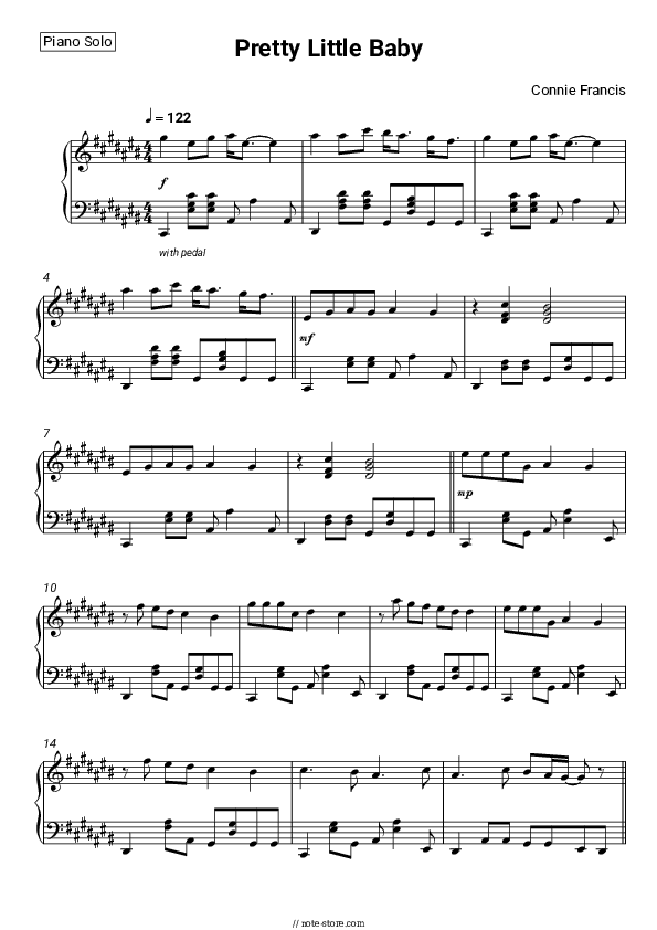 Pretty Little Baby - Connie Francis Piano Sheet Music - Piano.Solo