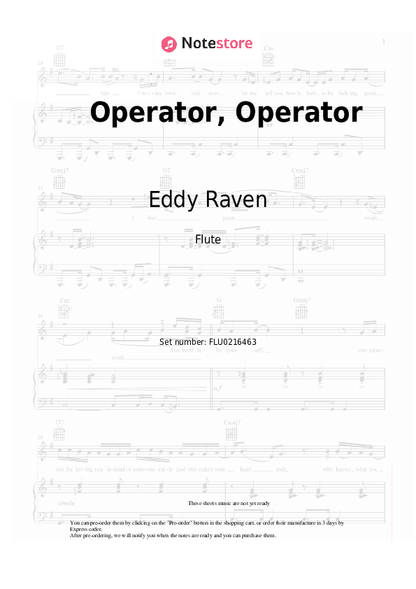 Operator, Operator - Eddy Raven Flute Sheet Music - Flute
