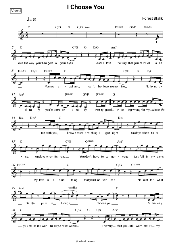 I Choose You - Forest Blakk Vocal Sheet Music - Vocal