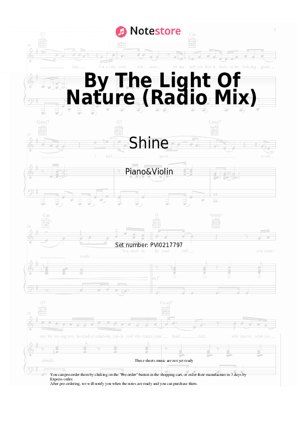 By The Light Of Nature (Radio Mix) - Shine Piano Sheet Music and Violin - Piano&Violin