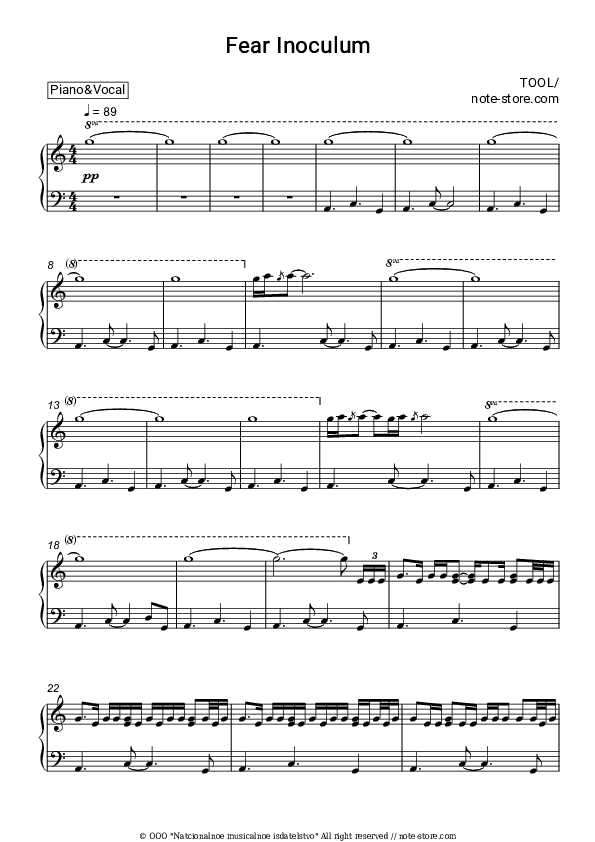 Fear Inoculum - Tool Piano Sheet Music with the Voice part - Piano&Vocal