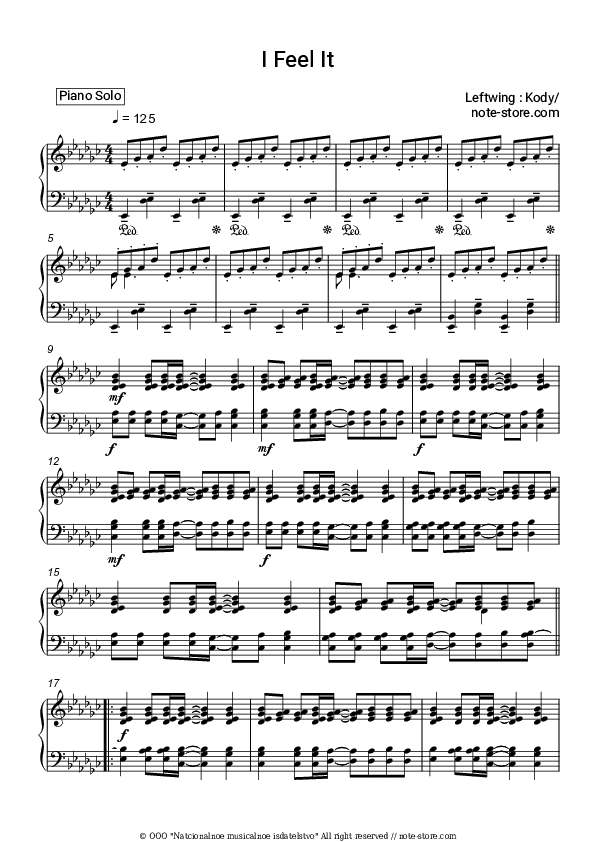 I Feel It - Leftwing & Kody Piano Sheet Music - Piano.Solo