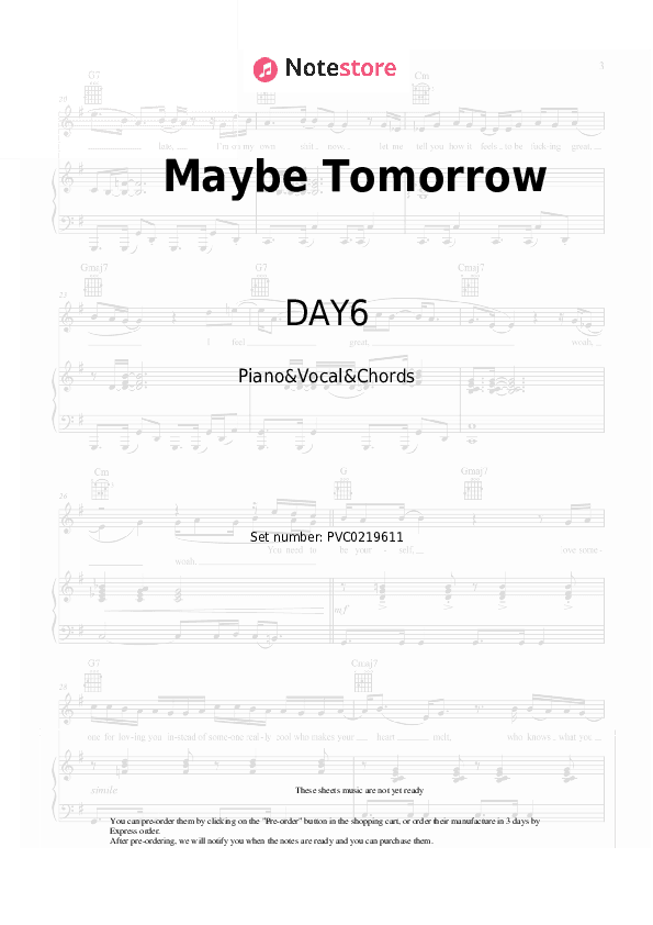 Maybe Tomorrow - DAY6 Piano Sheet Music with the Vocal and Chords - Piano&Vocal&Chords