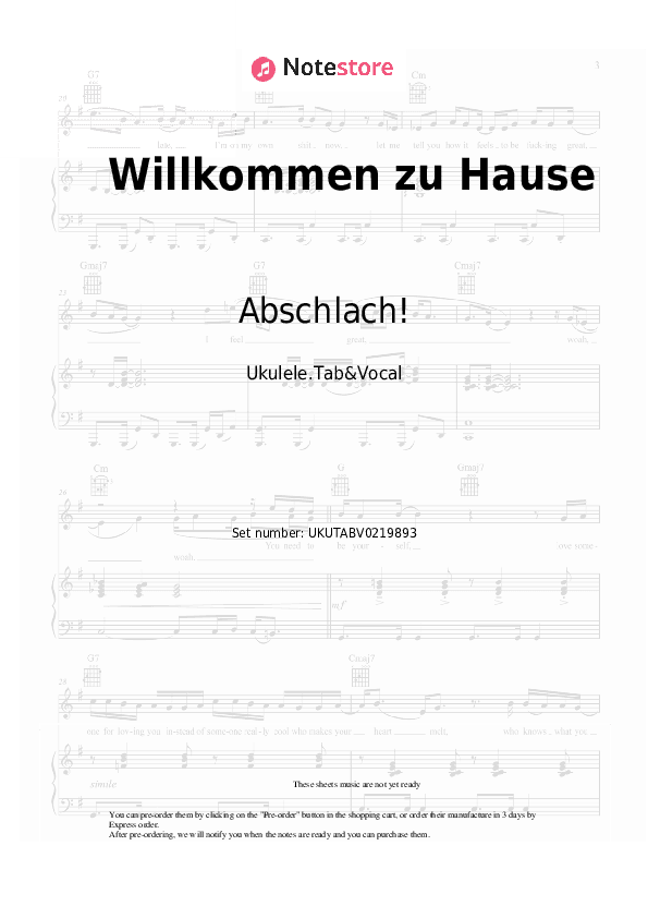 Willkommen zu Hause - Abschlach! Sheet Music - Ukulele.Tab&Vocal