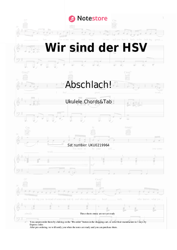 Wir sind der HSV - Abschlach! Ukulele Sheet Music - Ukulele.Chords&Tab