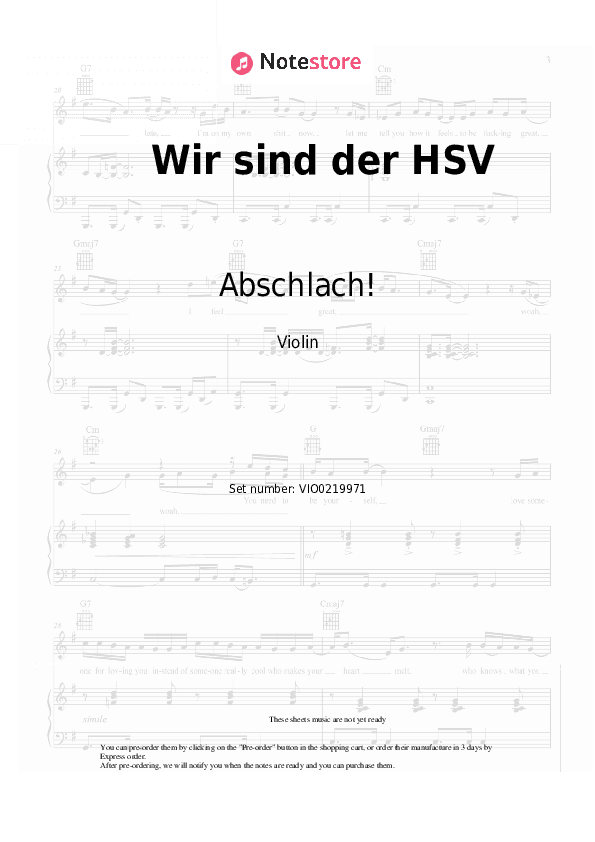 Wir sind der HSV - Abschlach! Violin Sheet Music - Violin