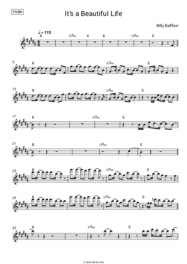 It’s a Beautiful Life - Billy Raffoul Violin Sheet Music - Violin