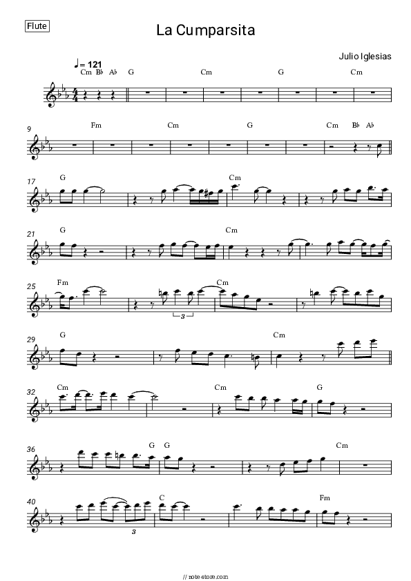 La Cumparsita - Julio Iglesias Flute Sheet Music - Flute
