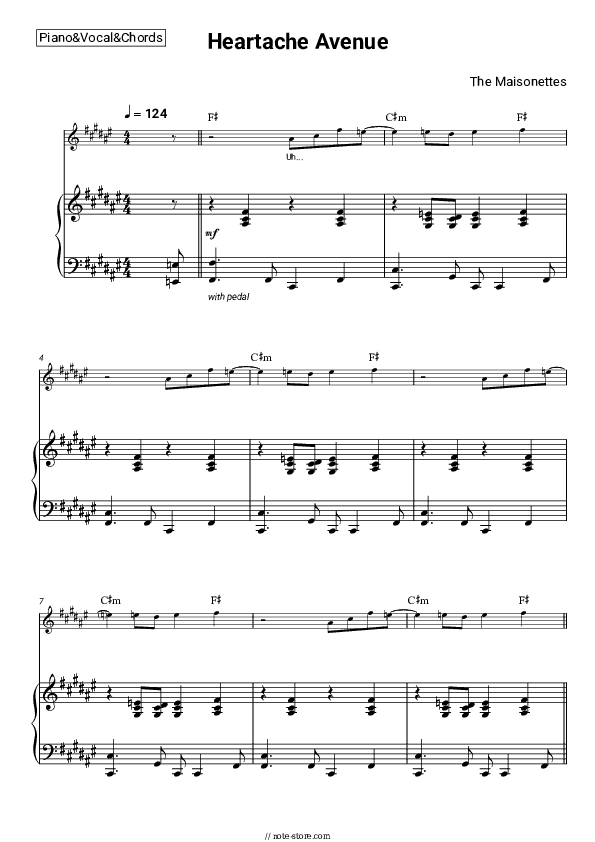 Heartache Avenue - The Maisonettes Piano Sheet Music with the Vocal and Chords - Piano&Vocal&Chords