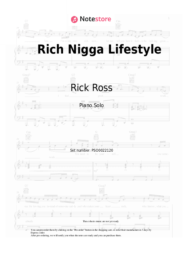Rich Nigga Lifestyle - Rick Ross, Nipsey Hussle, Teyana Taylor Piano Sheet Music - Piano.Solo