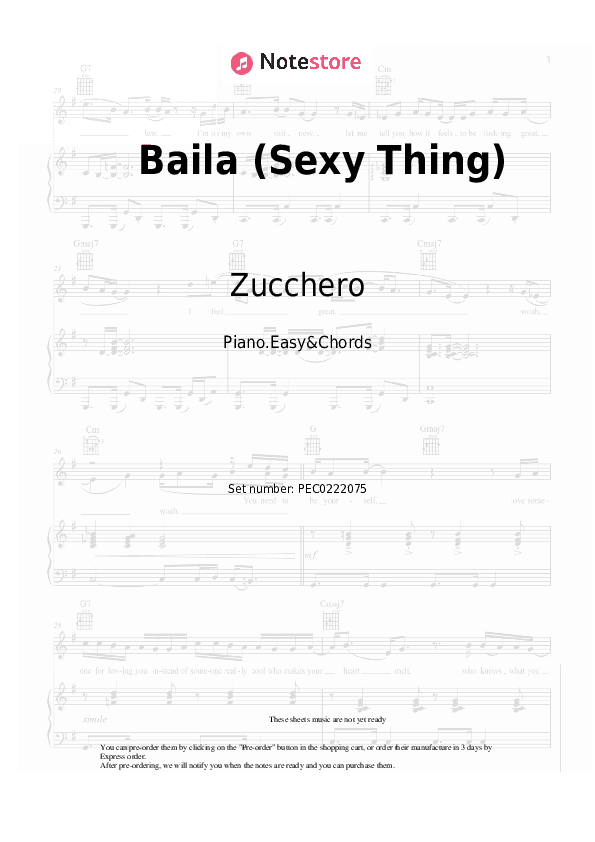 Baila (Sexy Thing) - Zucchero Sheet Music Easy and Chords - Piano.Easy&Chords