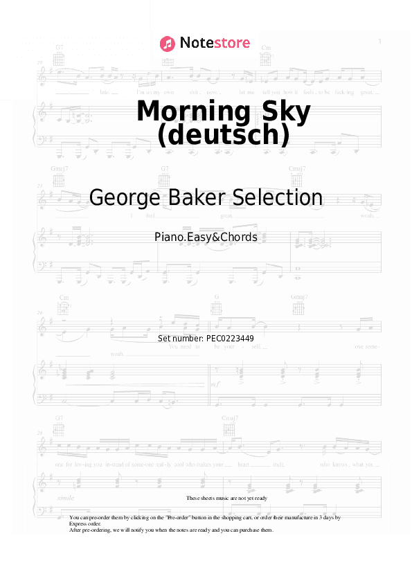 Morning Sky (deutsch) - George Baker Selection Sheet Music Easy and Chords - Piano.Easy&Chords