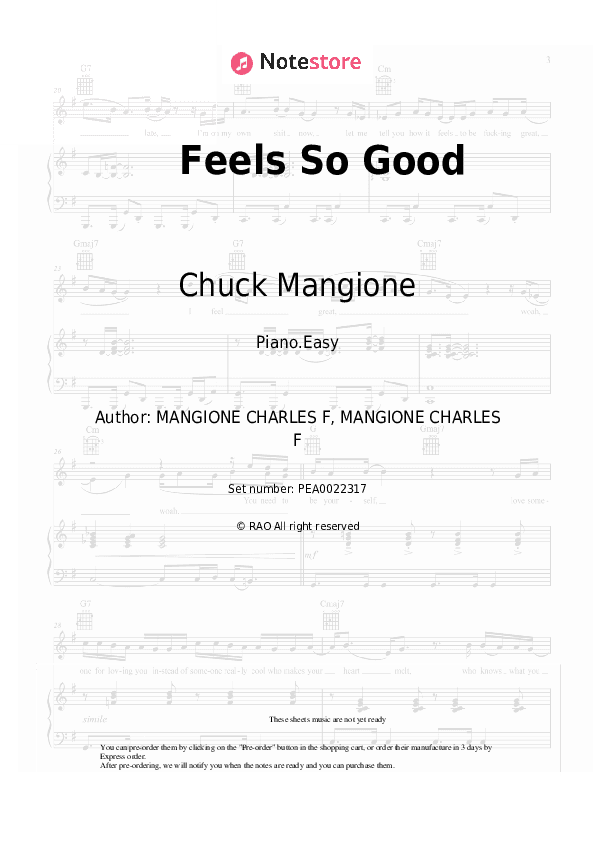 Feels So Good - Chuck Mangione Piano Sheet Music Easy - Piano.Easy