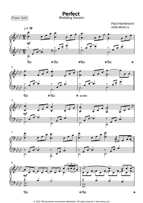 Perfect (Wedding Version) - Paul Hankinson Piano Sheet Music - Piano.Solo