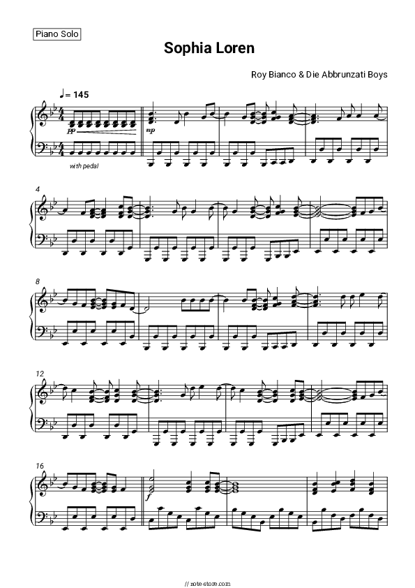 Sophia Loren - Roy Bianco & Die Abbrunzati Boys Piano Sheet Music - Piano.Solo