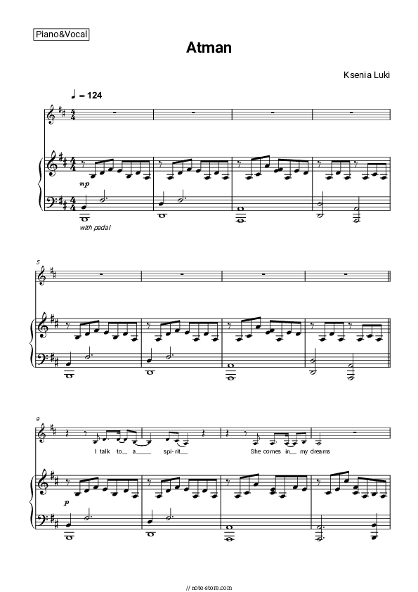 Atman - Ksenia Luki Piano Sheet Music with the Voice part - Piano&Vocal