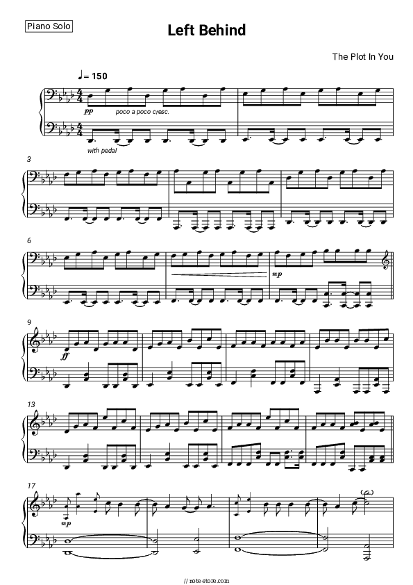 Left Behind - The Plot In You Piano Sheet Music - Piano.Solo