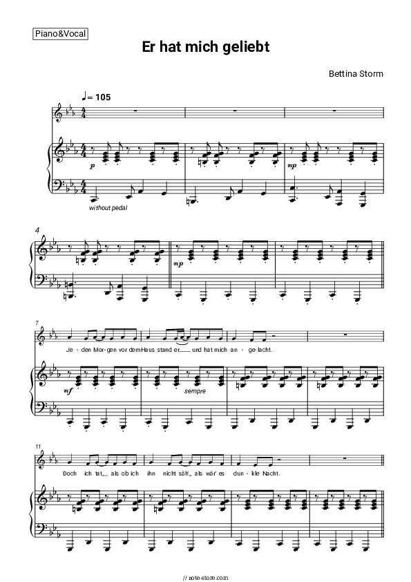 Er Hat Mich Geliebt - Bettina Storm Piano Sheet Music with the Voice part - Piano&Vocal