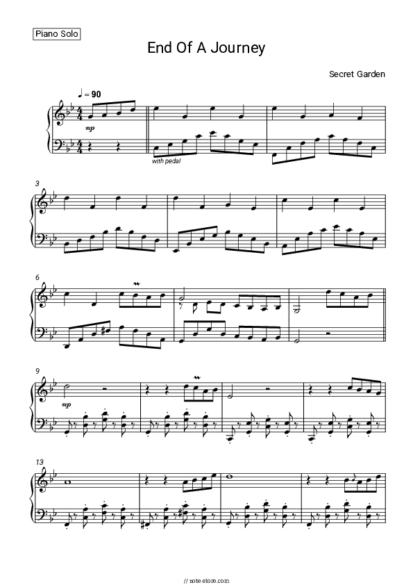 End Of A Journey - Secret Garden Piano Sheet Music - Piano.Solo