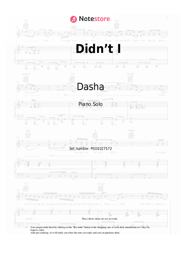 Didn’t I - Dasha Piano Sheet Music - Piano.Solo