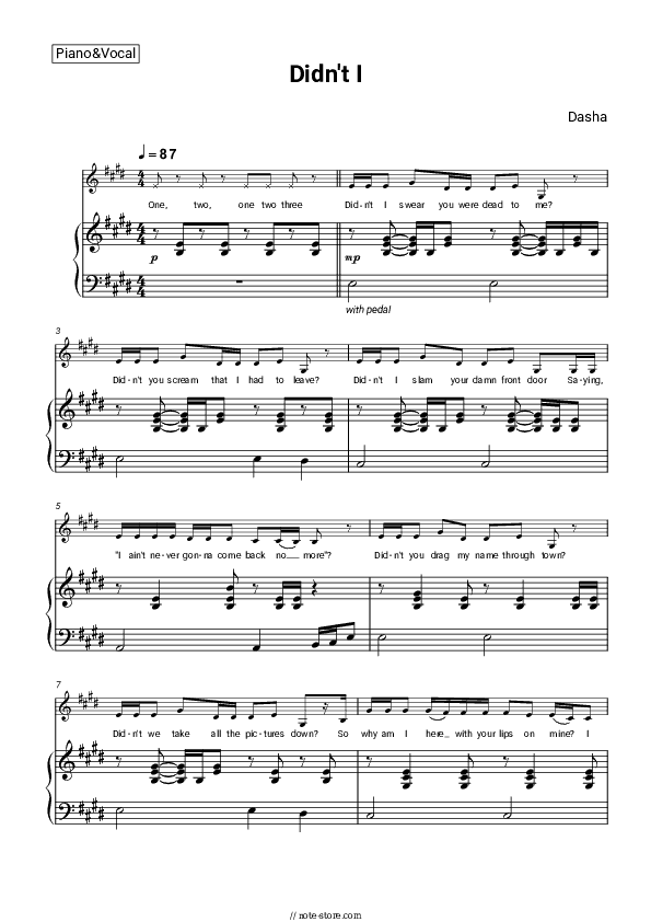 Didn’t I - Dasha Piano Sheet Music with the Voice part - Piano&Vocal