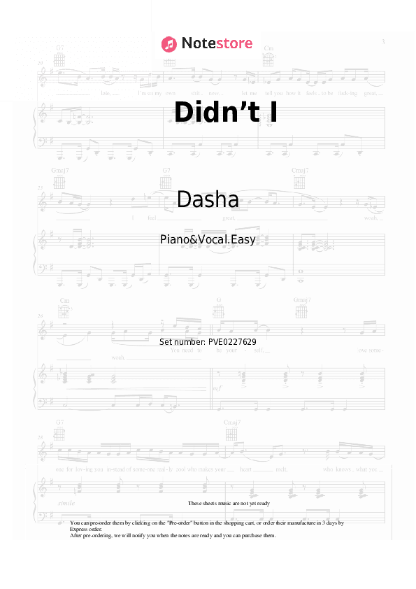 Didn’t I - Dasha Piano Sheet Music Easy and Vocal - Piano&Vocal.Easy