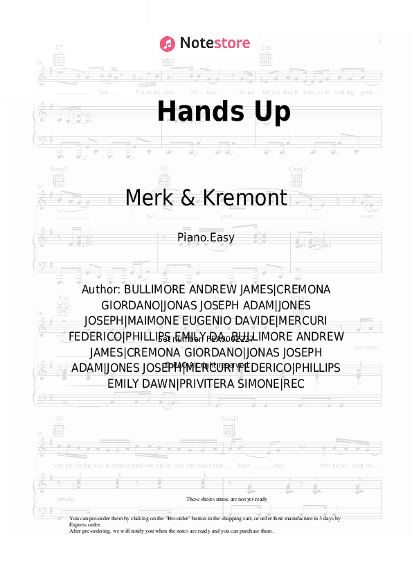 Hands Up - Merk & Kremont, DNCE Piano Sheet Music Easy - Piano.Easy