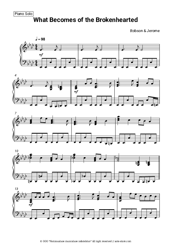 What Becomes of the Brokenhearted - Robson & Jerome Piano Sheet Music - Piano.Solo