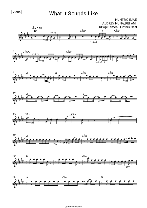 What It Sounds Like - HUNTRX, EJAE, AUDREY NUNA, REI AMI, KPop Demon Hunters Cast Violin Sheet Music - Violin