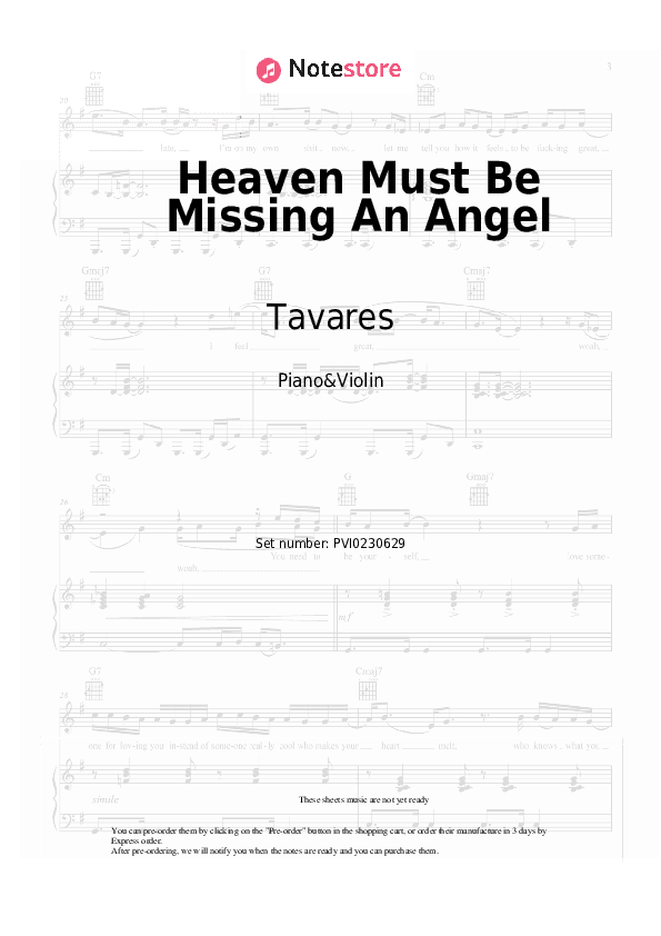 Heaven Must Be Missing An Angel - Tavares Piano Sheet Music and Violin - Piano&Violin