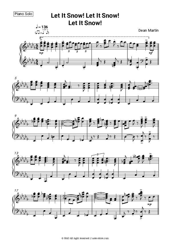 Let It Snow! Let It Snow! Let It Snow! - Dean Martin Piano Sheet Music - Piano.Solo